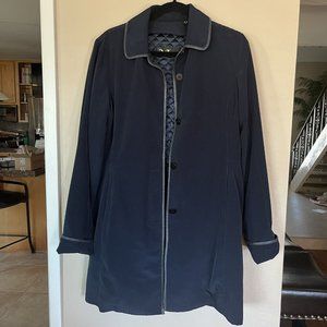 Mycra Pac Women Jacket Blue Sz Med Coat Mid Length buttons front/cuffs edge